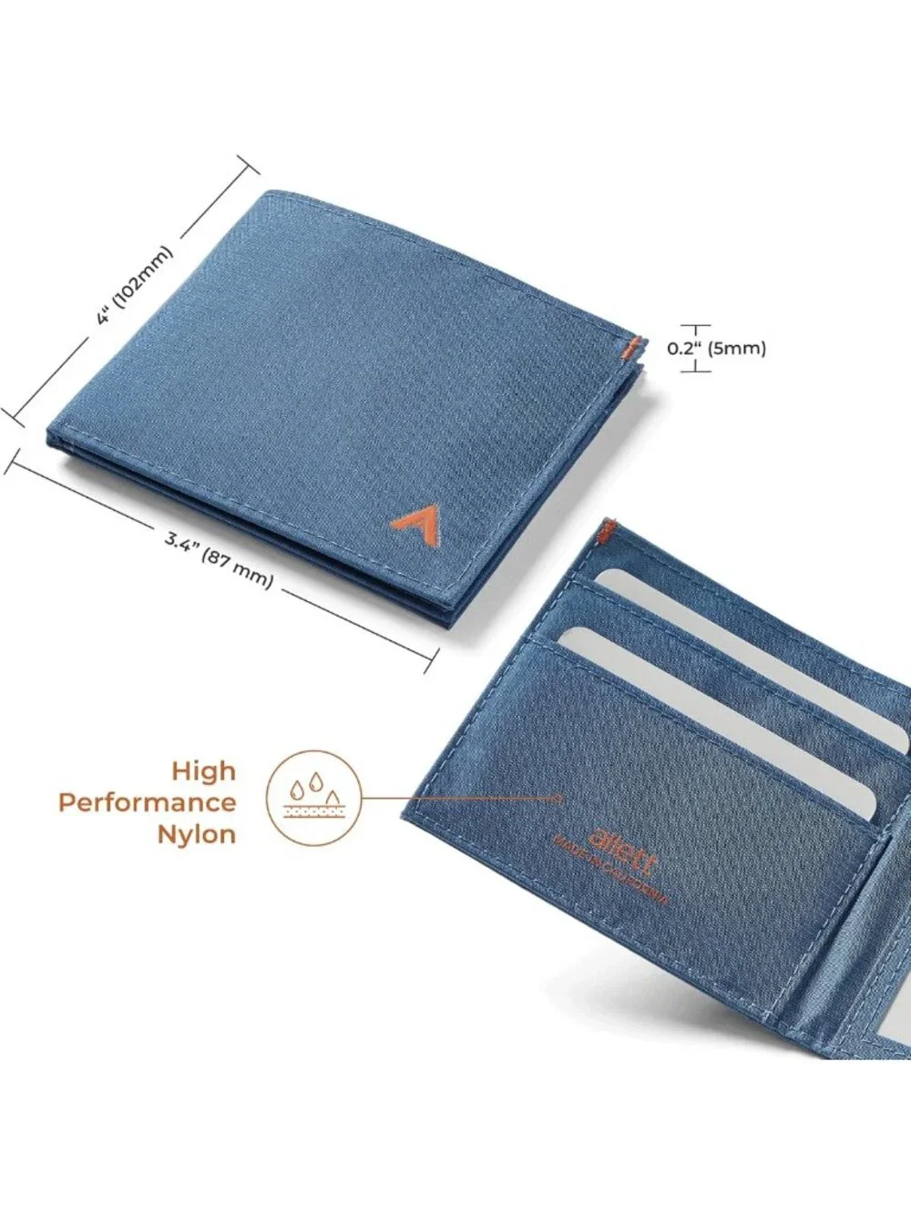 Slim RFID Blocking ID Wallet - Compact Bifold in Indigo Blue, Durable Nylon
